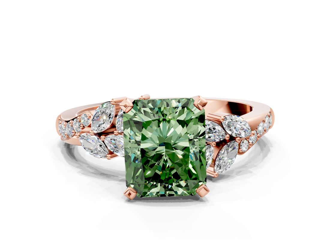 Rose gold Fancy Green Radiant  Solitaire Marquise Twist Band with Six-Prong Setting_62
