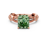 Rose gold Fancy Green Radiant  Solitaire Milgrain Diamond Engagement Ring with Bezel and Marquise Band_111