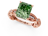 Rose gold Fancy Green Radiant  Solitaire Milgrain Diamond Engagement Ring with Bezel and Marquise Band_112
