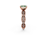 Rose gold Fancy Green Radiant  Solitaire Milgrain Diamond Engagement Ring with Bezel and Marquise Band_113