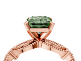 Rose gold Fancy Green Radiant  Solitaire Milgrain Diamond Engagement Ring with Bezel and Marquise Band_115