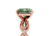 Rose gold Fancy Green Radiant  Solitaire Milgrain Diamond Engagement Ring with Bezel and Marquise Band_116