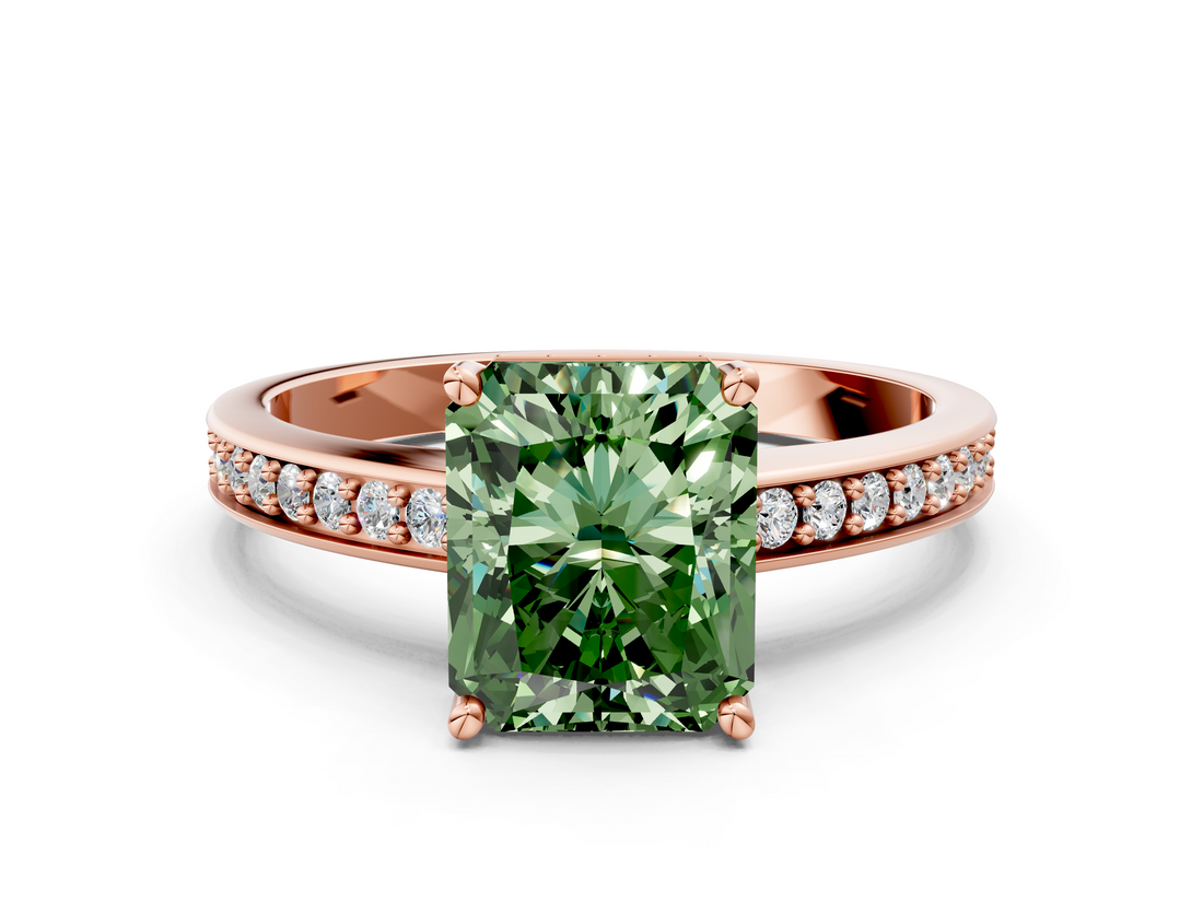 Rose gold Fancy Green Radiant  Solitaire Pavé Band Prong Setting Ring_20