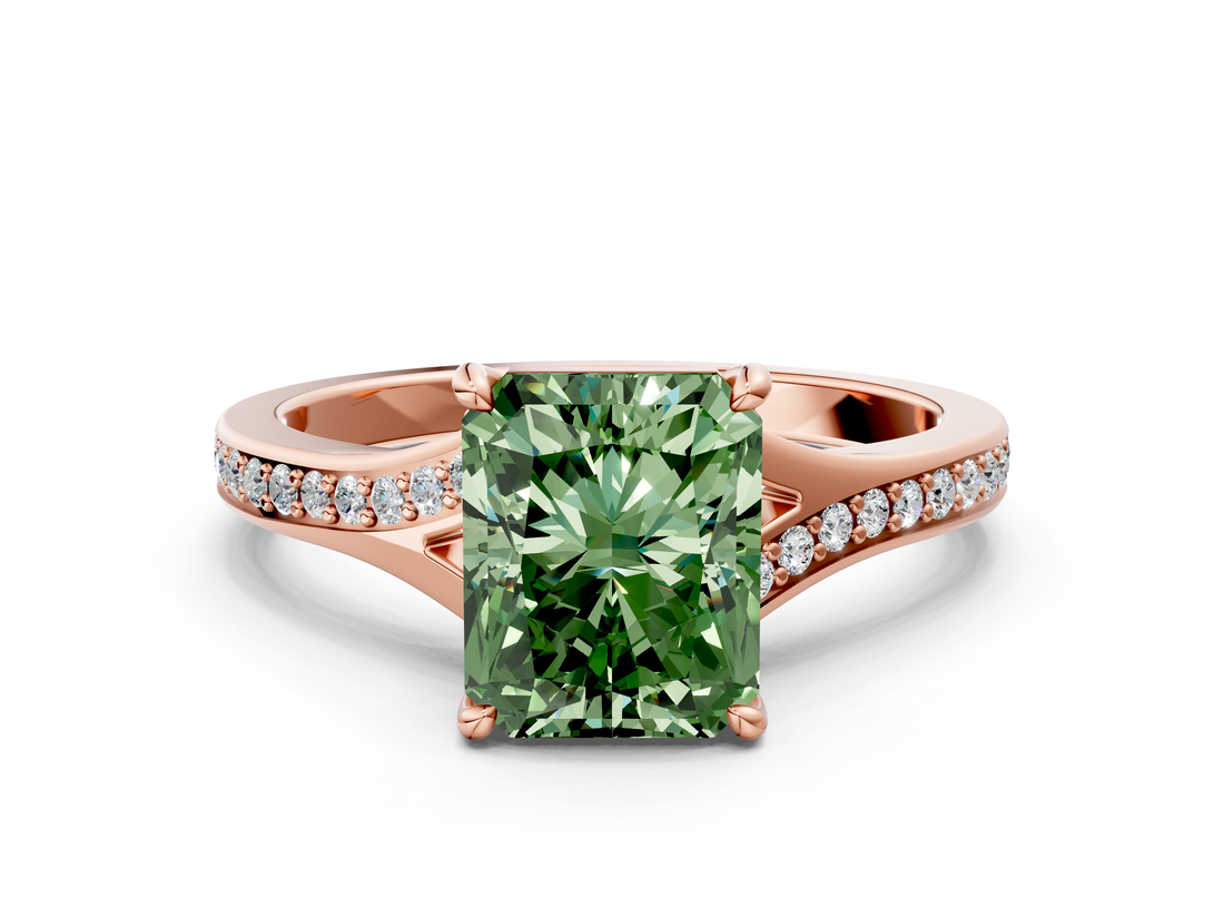 Rose gold Fancy Green Radiant  Solitaire Pavé Band with Four-Prong Setting_28