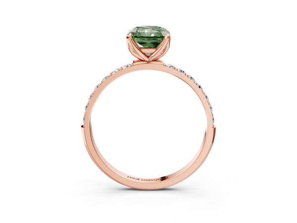 Rose gold Fancy Green Radiant Cut Diamond Solitaire Engagement Ring with Round  Pavé Band and Prong Setting
