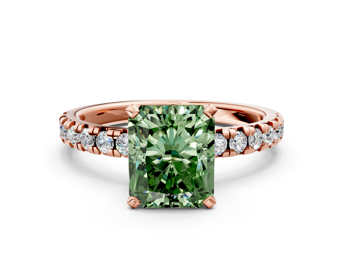 Rose gold Fancy Green Radiant  Solitaire Pave Diamond Engagement Ring with Four-Prong Setting_228