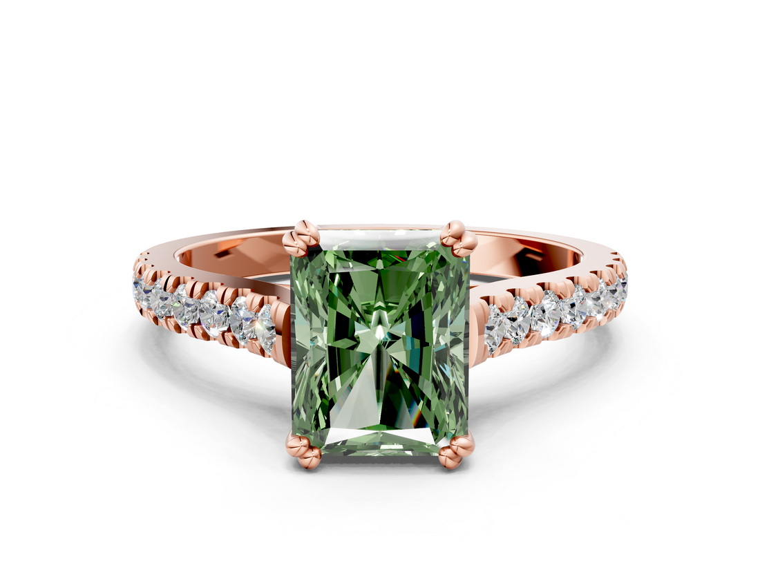 Rose gold Fancy Green Radiant  Solitaire Pave Diamond Engagement Ring with Prong Setting_20