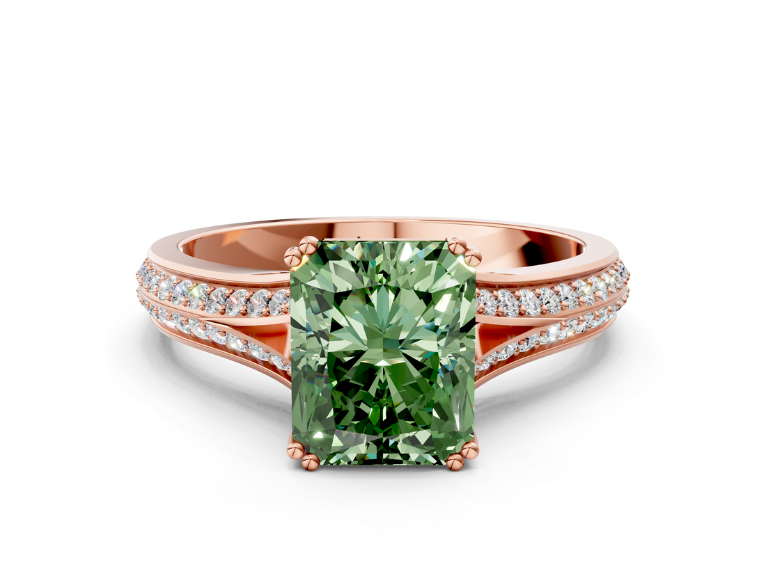 Rose gold Fancy Green Radiant  Solitaire Pave Split Shank Engagement Ring with Six-Prong Setting_53