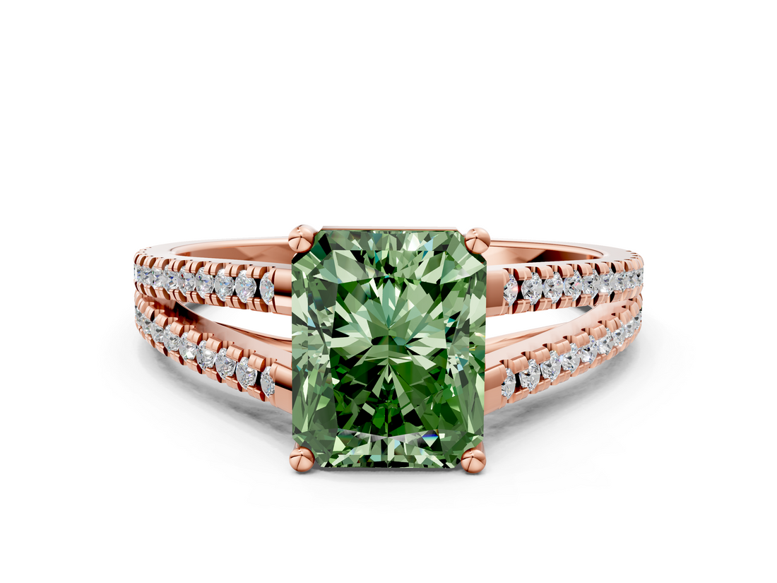 Rose gold Fancy Green Radiant  Solitaire Split Shank Pavé Diamond Engagement Ring_384