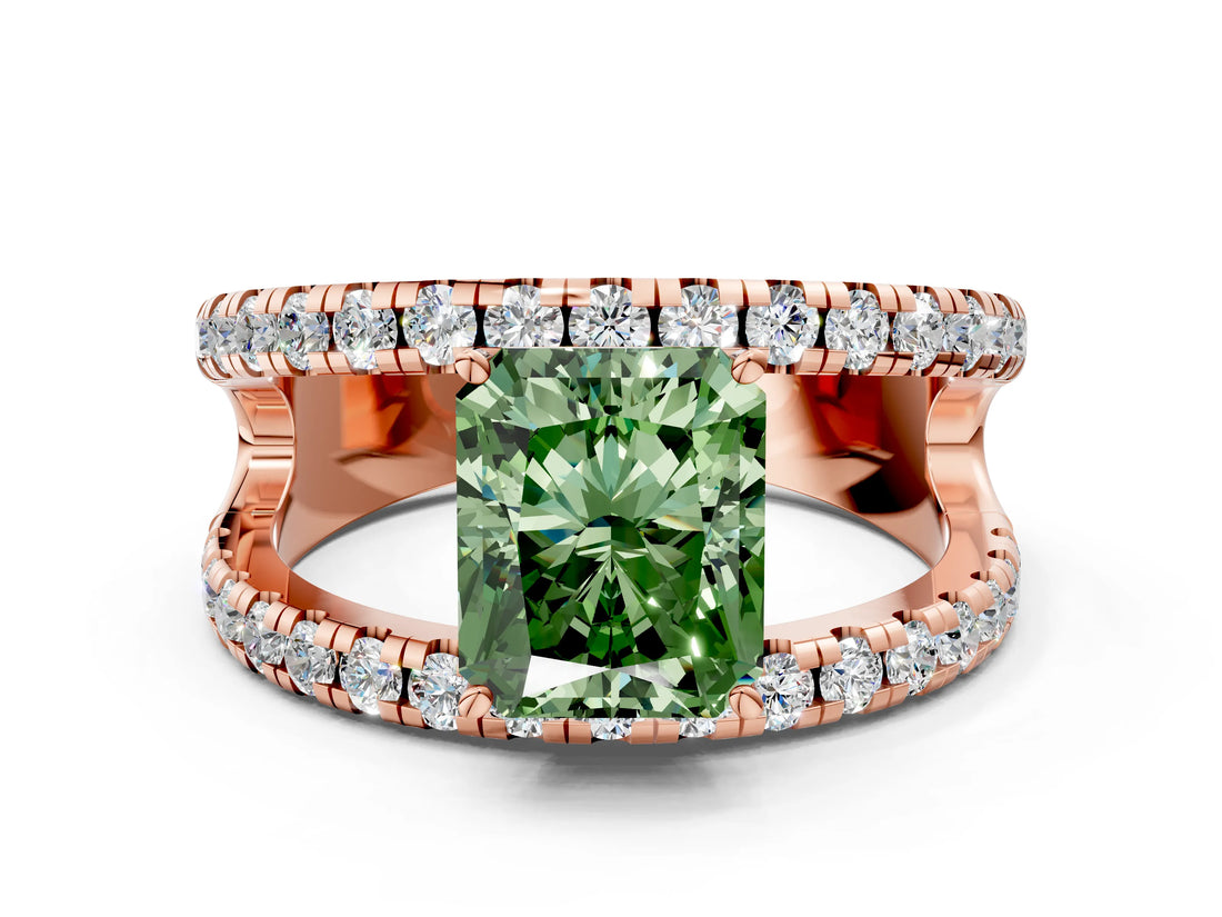 Rose gold Fancy Green Radiant  Solitaire Split Shank Pave Diamond Ring_49