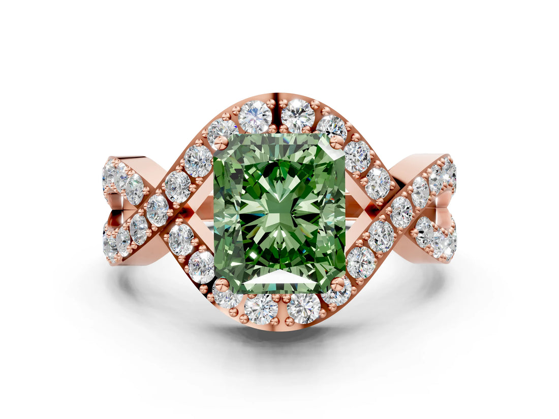Rose gold Fancy Green Radiant  Solitaire Twist Band Pavé Diamond Engagement Ring_50