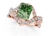 Rose gold Fancy Green Radiant  Solitaire Twist Band Pavé Diamond Engagement Ring_51