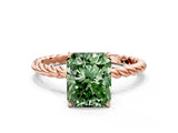 Rose gold Fancy Green Radiant  Solitaire Twist Band Ring with Four-Prong Setting_68