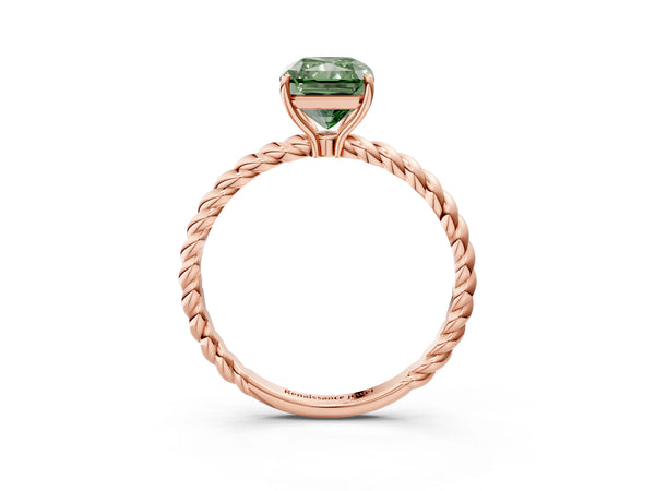 Rose gold Fancy Green Radiant  Solitaire Twist Band Ring with Four-Prong Setting