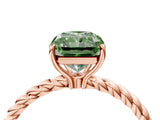 Rose gold Fancy Green Radiant  Solitaire Twist Band Ring with Four-Prong Setting_72