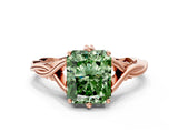 Rose gold Fancy Green Radiant  Solitaire Twist Band Six-Prong Setting