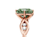 Rose gold Fancy Green Radiant  Solitaire Twist Band with Leaf Prong Setting 1
