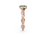 Rose gold Fancy Green Radiant  Solitaire Twist Band with Leaf Prong Setting 4