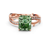 Rose gold Fancy Green Radiant  Solitaire Twist Band with Pavé Accents and Four-Prong Setting_25