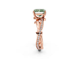 Rose gold Fancy Green Radiant  Solitaire Twist Band with Pavé Accents and Four-Prong Setting_27