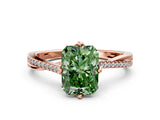 Rose gold Fancy Green Radiant  Solitaire Twist Band with Pavé Diamonds and Four-Prong Setting_53