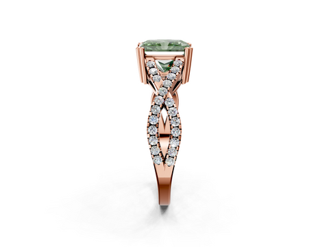 Rose gold Fancy Green Radiant  Solitaire Twist Band with Pavé Setting and Four-Prong Setting_49