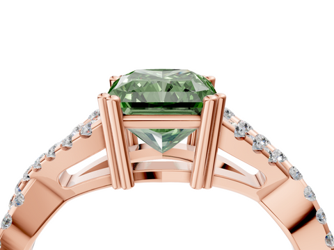 Rose gold Fancy Green Radiant  Solitaire Twist Band with Pavé Setting and Four-Prong Setting_51