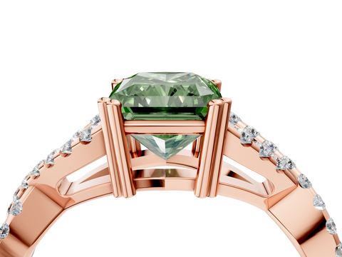 Rose gold Fancy Green Radiant  Solitaire Twist Band with Pavé Setting and Four-Prong Setting_52