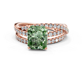 Rose gold Fancy Green Radiant  Solitaire Twist Band with Pavé Setting and Four-Prong Setting_93
