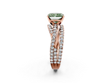 Rose gold Fancy Green Radiant  Solitaire Twist Band with Pavé Setting and Four-Prong Setting_95