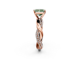 Rose gold Fancy Green Radiant  Solitaire Twist Band with Pave Prong Setting_62