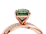 Rose gold Fancy Green Radiant  Solitaire Twist Band with Pave Prong Setting_64
