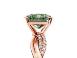Rose gold Fancy Green Radiant  Solitaire Twist Band with Pave Prong Setting_65
