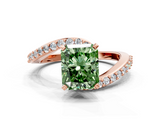 Rose gold Fancy Green Radiant  Solitaire Twist Band with Pave Set Diamonds and Four-Prong Setting_132
