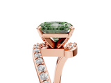 Rose gold Fancy Green Radiant  Solitaire Twist Band with Pave Set Diamonds and Four-Prong Setting_137