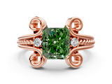 Rose gold Fancy Green Radiant  Solitaire Twisted Band Scroll Prong Ring_3