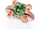Rose gold Fancy Green Radiant  Solitaire Twisted Band Scroll Prong Ring_4
