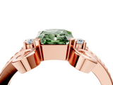 Rose gold Fancy Green Radiant  Solitaire Twisted Band Scroll Prong Ring_7