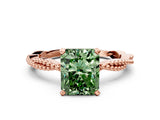Rose gold Fancy Green Radiant  Solitaire Twisted Band with Bead Prong Setting_390