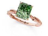 Rose gold Fancy Green Radiant  Solitaire Twisted Band with Bead Prong Setting_391