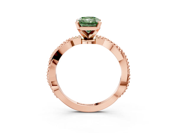 Rose gold Fancy Green Radiant  Solitaire Twisted Band with Bead Prong Setting