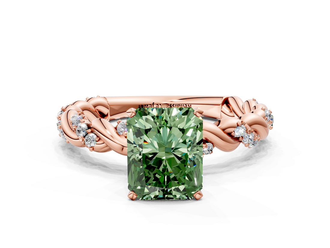Rose gold Fancy Green Radiant  Solitaire Twisted Band with Pavé Accents and Four-Prong Setting_3