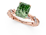 Rose gold Fancy Green Radiant  Solitaire Twisted Band with Pavé Accents and Four-Prong Setting_4