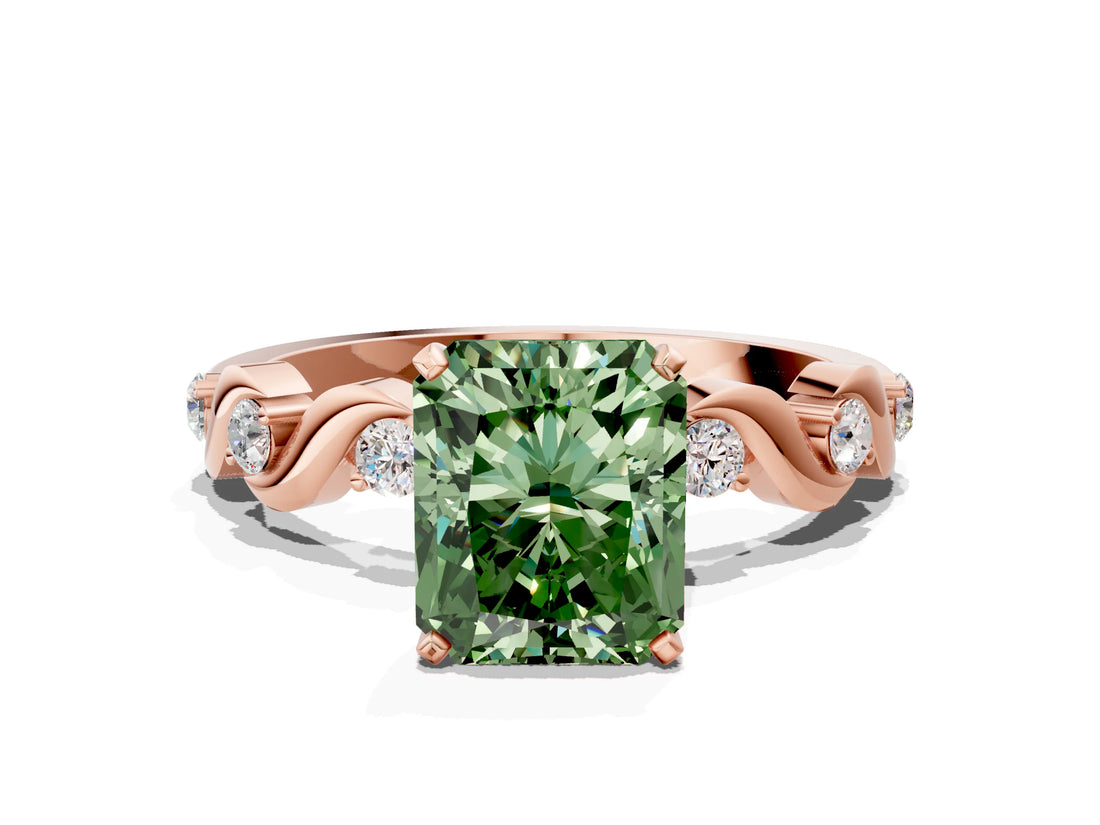 Rose gold Fancy Green Radiant  Solitaire Twisted Band with Prong Setting 1