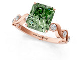 Rose gold Fancy Green Radiant  Solitaire Twisted Band with Prong Setting 2