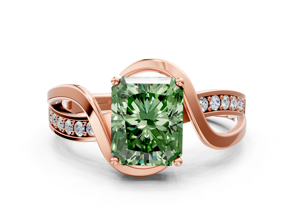 Rose gold Fancy Green Radiant  Solitaire Twisted Band with Prong Setting