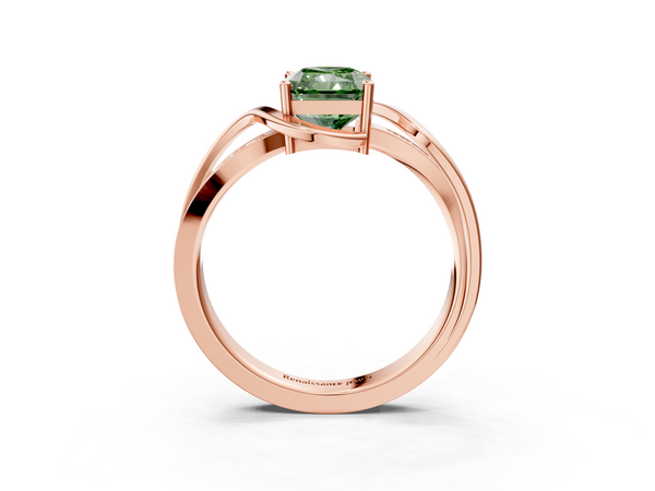 Rose gold Fancy Green Radiant  Solitaire Twisted Band with Prong Setting