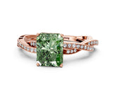 Rose gold Fancy Green Radiant  Solitaire Twisted Pave Diamond Ring with Four-Prong Setting_104