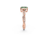 Rose gold Fancy Green Radiant  Solitaire Twisted Pave Diamond Ring with Four-Prong Setting_106