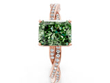 Rose gold Fancy Green Radiant  Solitaire Twisted Pave Diamond Ring with Four-Prong Setting_25
